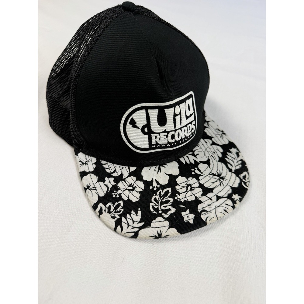 UIC Records Hawaii Trucker Hat Floral Brim Mesh Snapback Men OS Black Streetwear